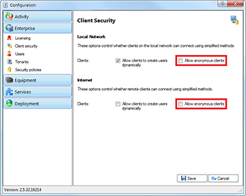 Client security configuration