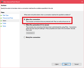Windows Firewall Inbound Rule Wizard